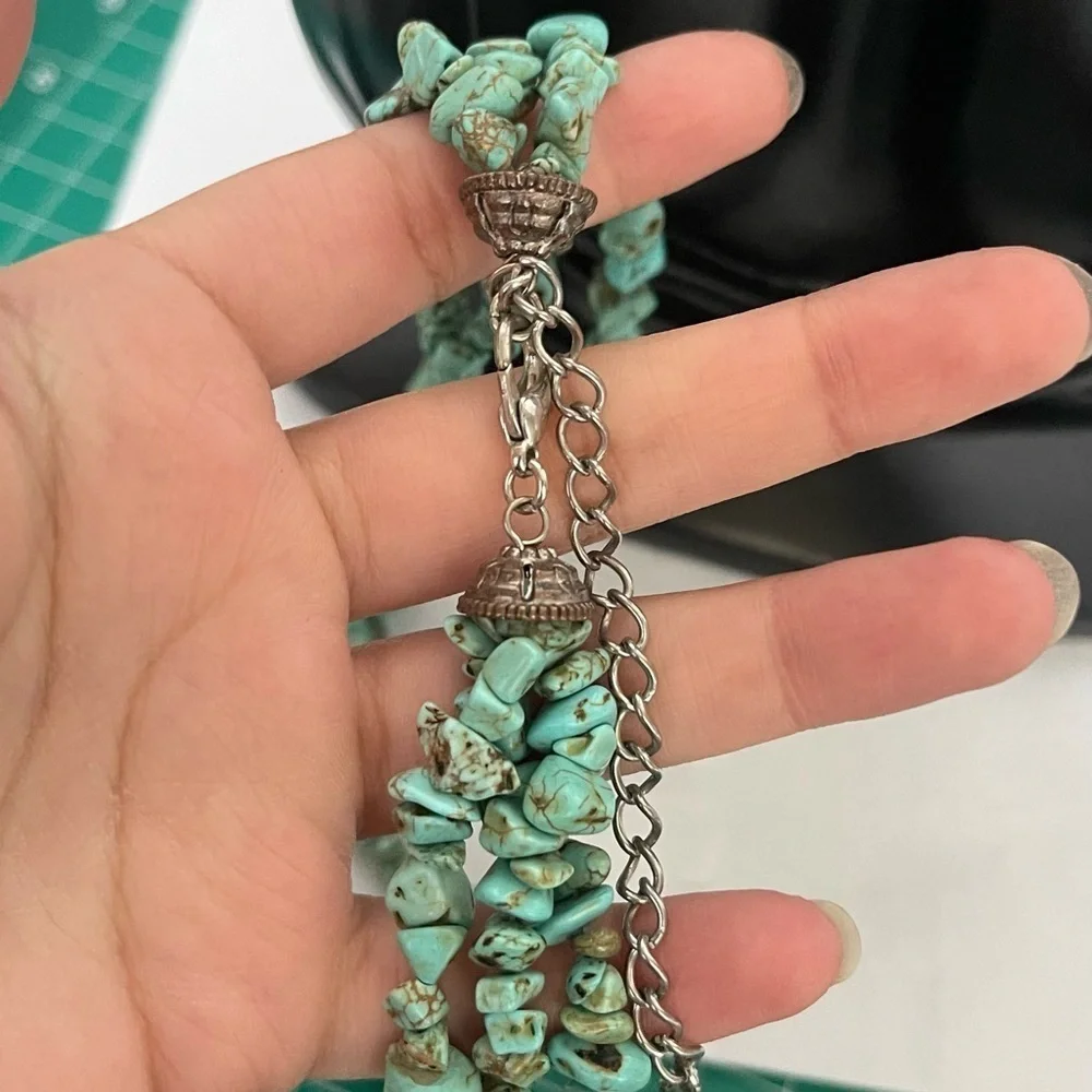 3 strand imitation turquoise statement necklace